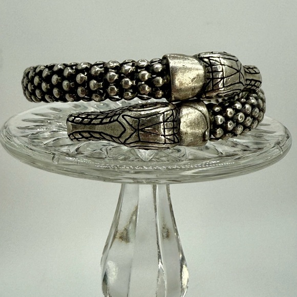 Vintage Silver-Tone Double Alligator Head Bracelet Bead Coil w Rhinestone Eyes - Picture 7 of 17